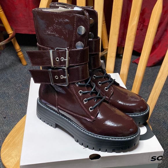 SO Shoes - SO NWB 8 Sexy Burgundy Buckles laces and zipper side calve combat boots